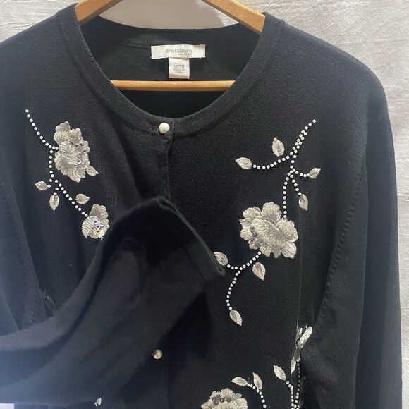 DRESSBARN Embroidered Cardigan Sweater Beaded Floral Button Womens 18 20 Black - Picture 12 of 12